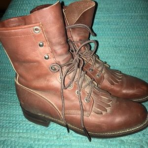 Justin Boots brown, fringe, lace up barely worn